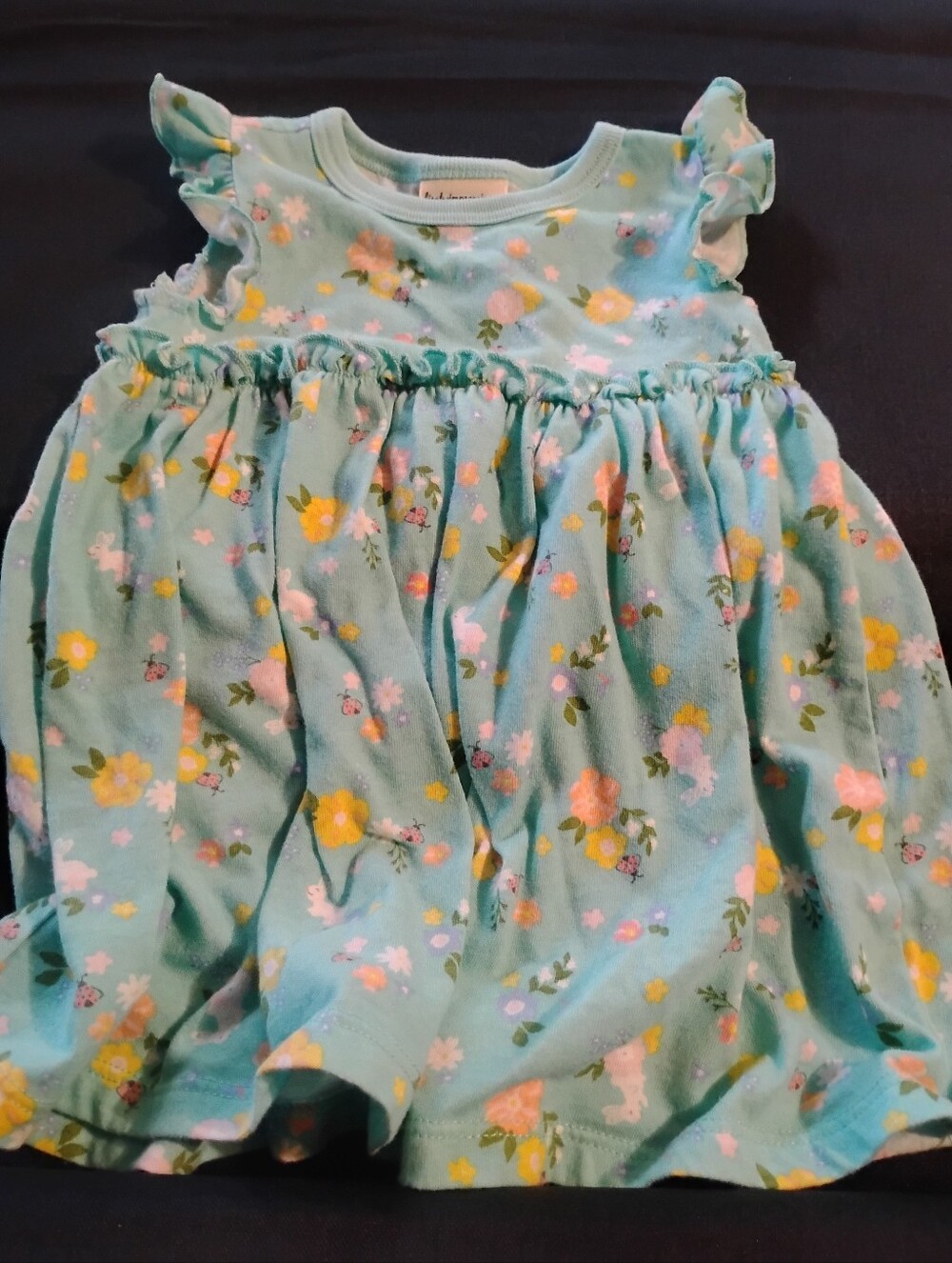 First Impressions Aqua Floral Ruffle-Sleeve Dress